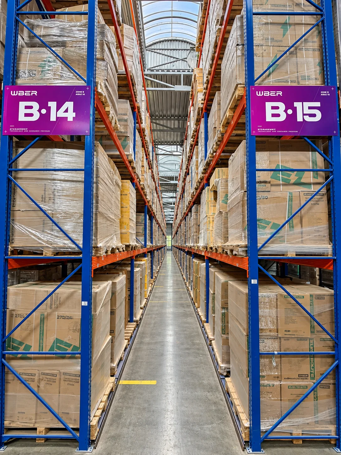 Узкопроходное хранение · стеллажи B14–B15
